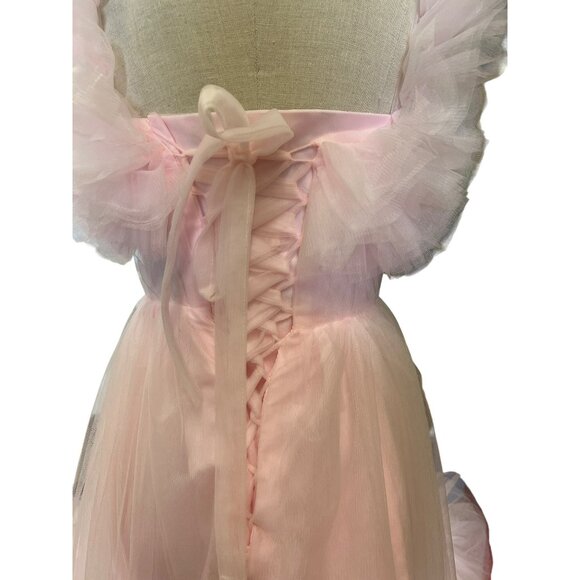 Incredible Oh So Darling Ruffled Tulle High-Low Dress With Train In Soft Pink - Picture 13 of 16